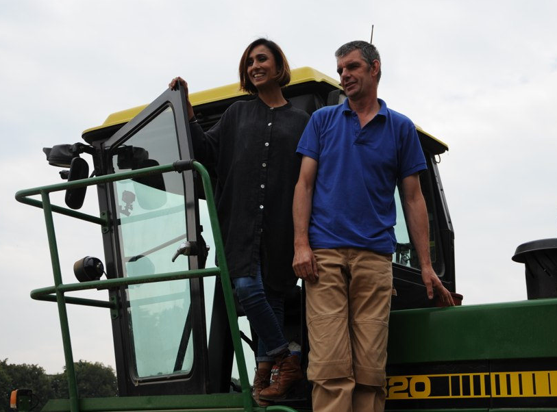 BBC Countryfile presenter Anita Rani climbs aboard the Summerdown Tractor.
